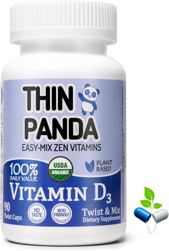 100% Organic Vitamina D3 Supplemento | 100% del tuo RDA | Per le ossa forti e l'immunità sana | Unico Twist & Mix Design | GMO Gluten Vegan & Taste Free | Adults & Kids Ages 4 & Older | 90 Serve