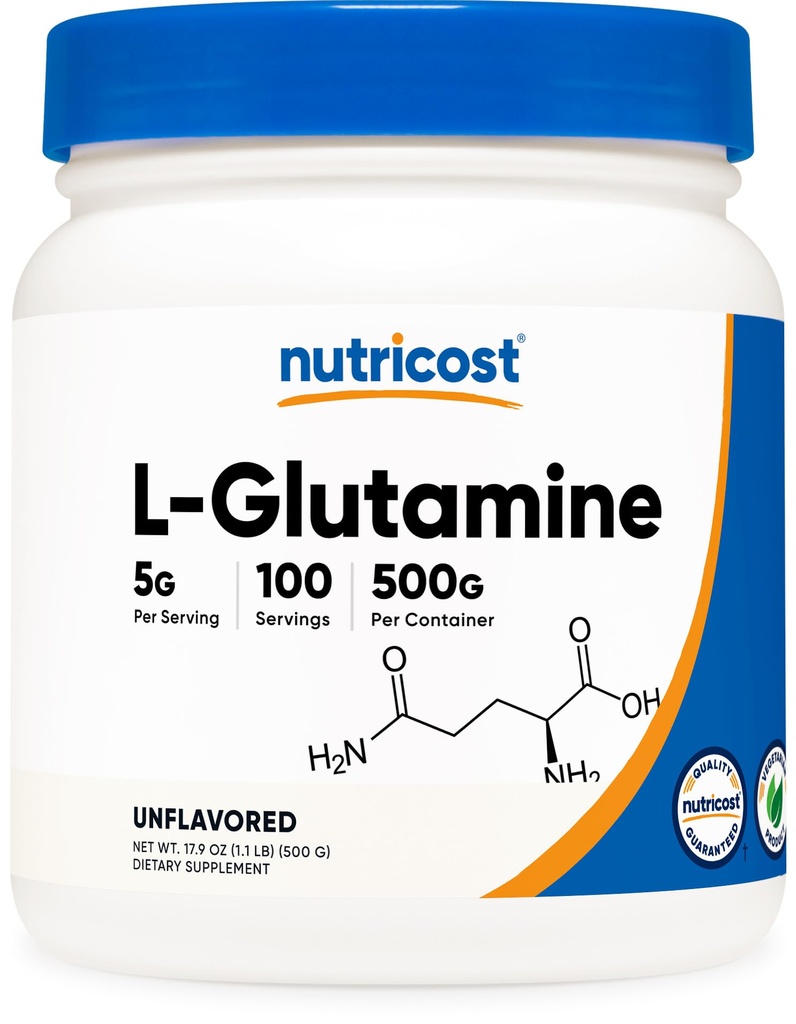 Nutricost L-Glutamina Polvere (500 Grammi) non aromatizzata - Gluten Free & Non-GMO, 100 Serve