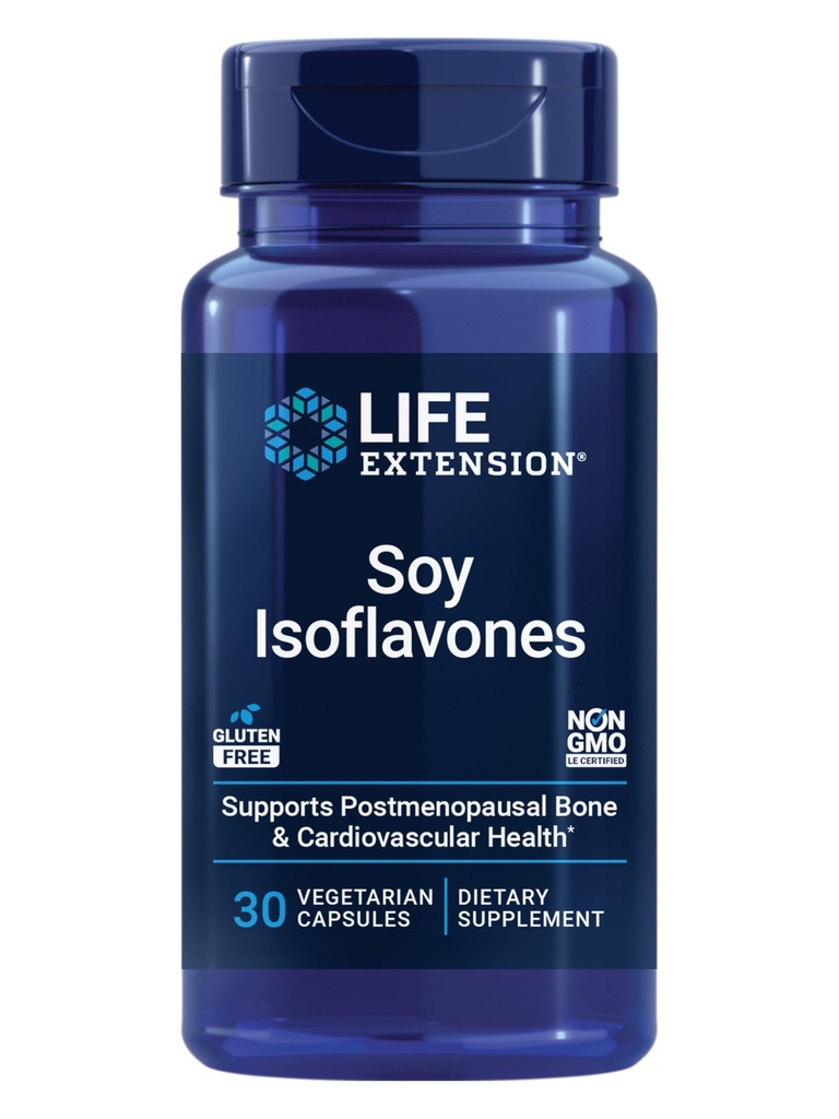 Estensione della vita Soia Isoflavones, Cuore, Bone e supporto per la salute cellulare per le donne post-menopausa, senza glutine, non OGM, Vegetariano, 30 capsule
