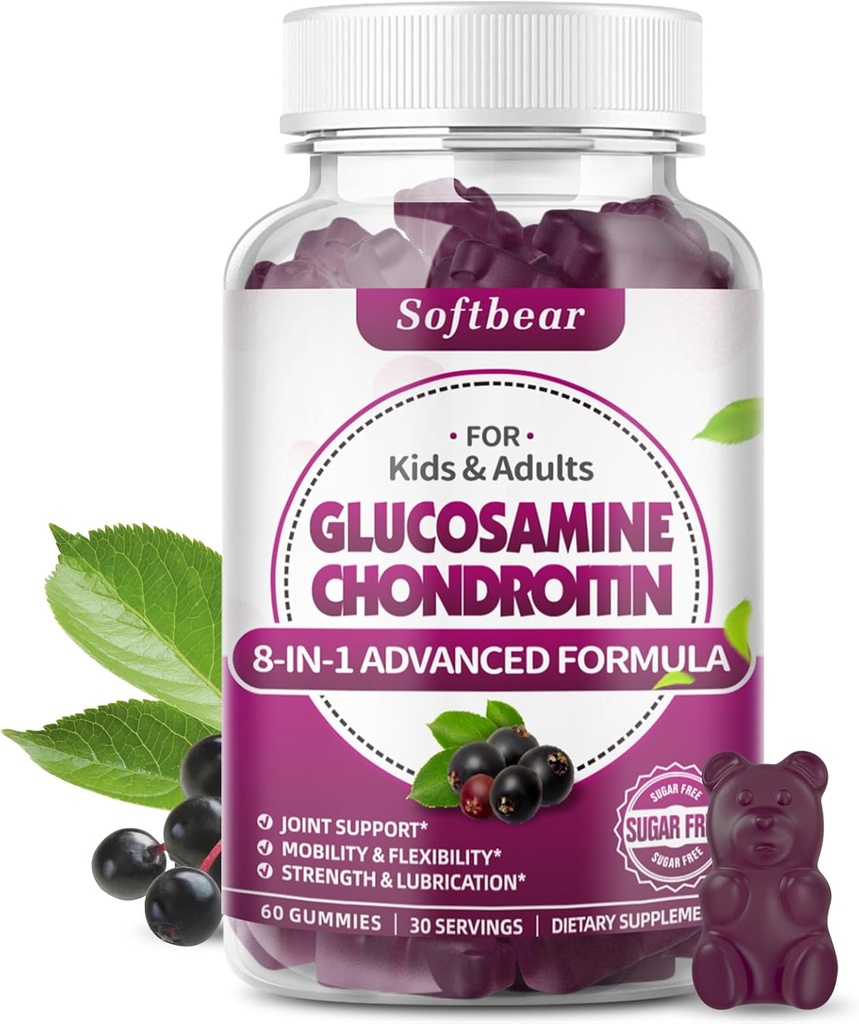 Glucosamina Condroitin Gummies, Zucchero Senza Glucosamina Condroitina MSM Integratore con Elderberry Turmeric Supports Joint Health & Antioxidant, Elderberry Flavored 60 Count