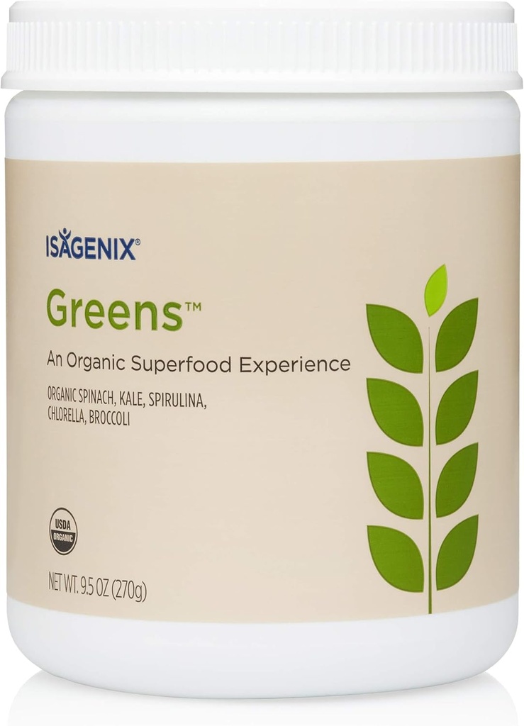 Isagenix Organic Greens, Superfood Drink Mix of Phytonutrient Drink Mix with Organic Spinach, Kale, Spirulina, Chlorella, Broccoli, and More to Support Diet - 270 Grammi (30 Serve)