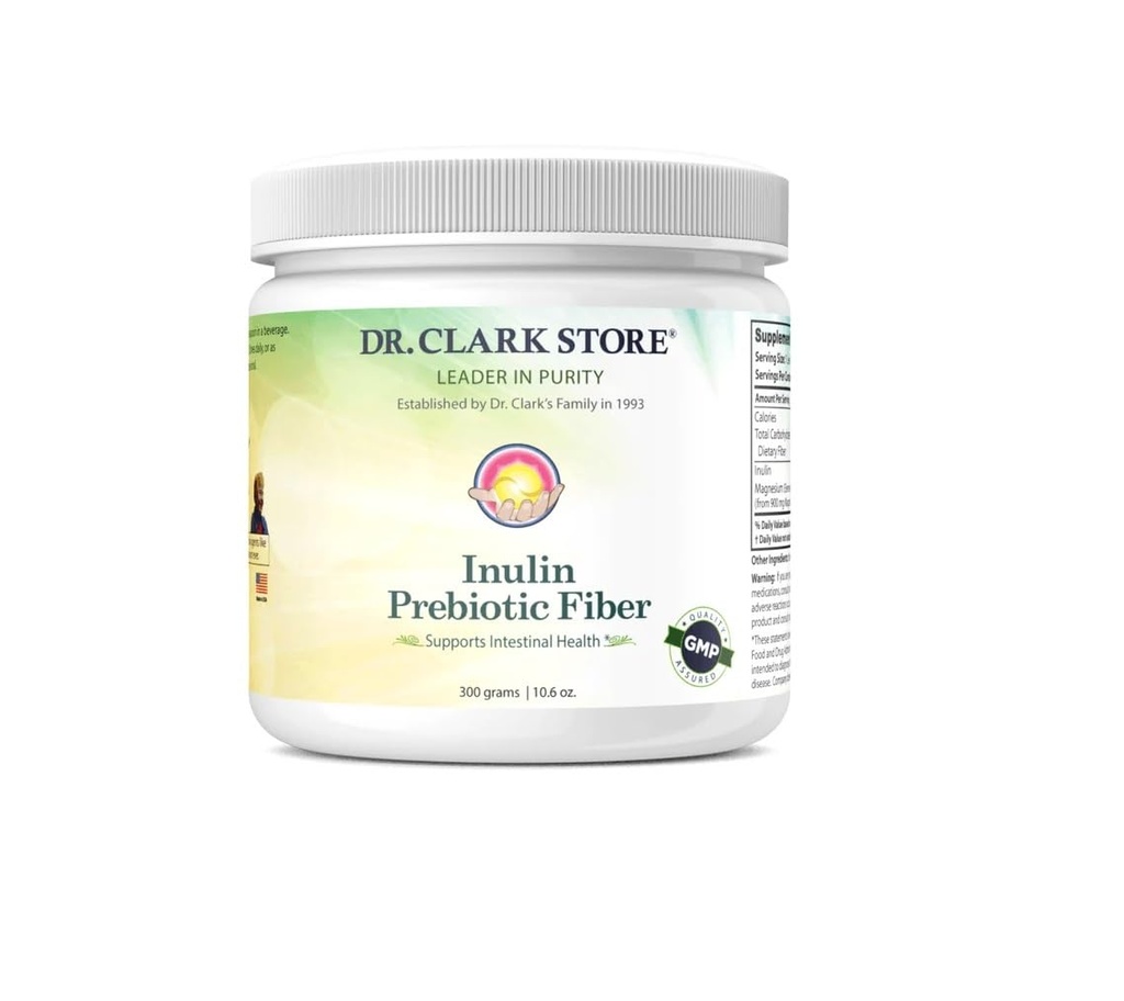Dr. Clark Inulin Powder (FOS) – fibra solubile prebiotica per la salute del fegato, 300g – Supporta la salute digestiva e la regolarità