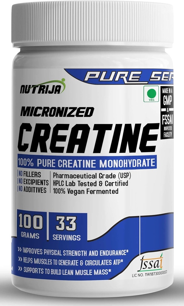 Pure Micronized Creatine Monohydrate Powder- 100grams | Pre/Post supplemento di allenamento per la riparazione e il recupero del muscolo