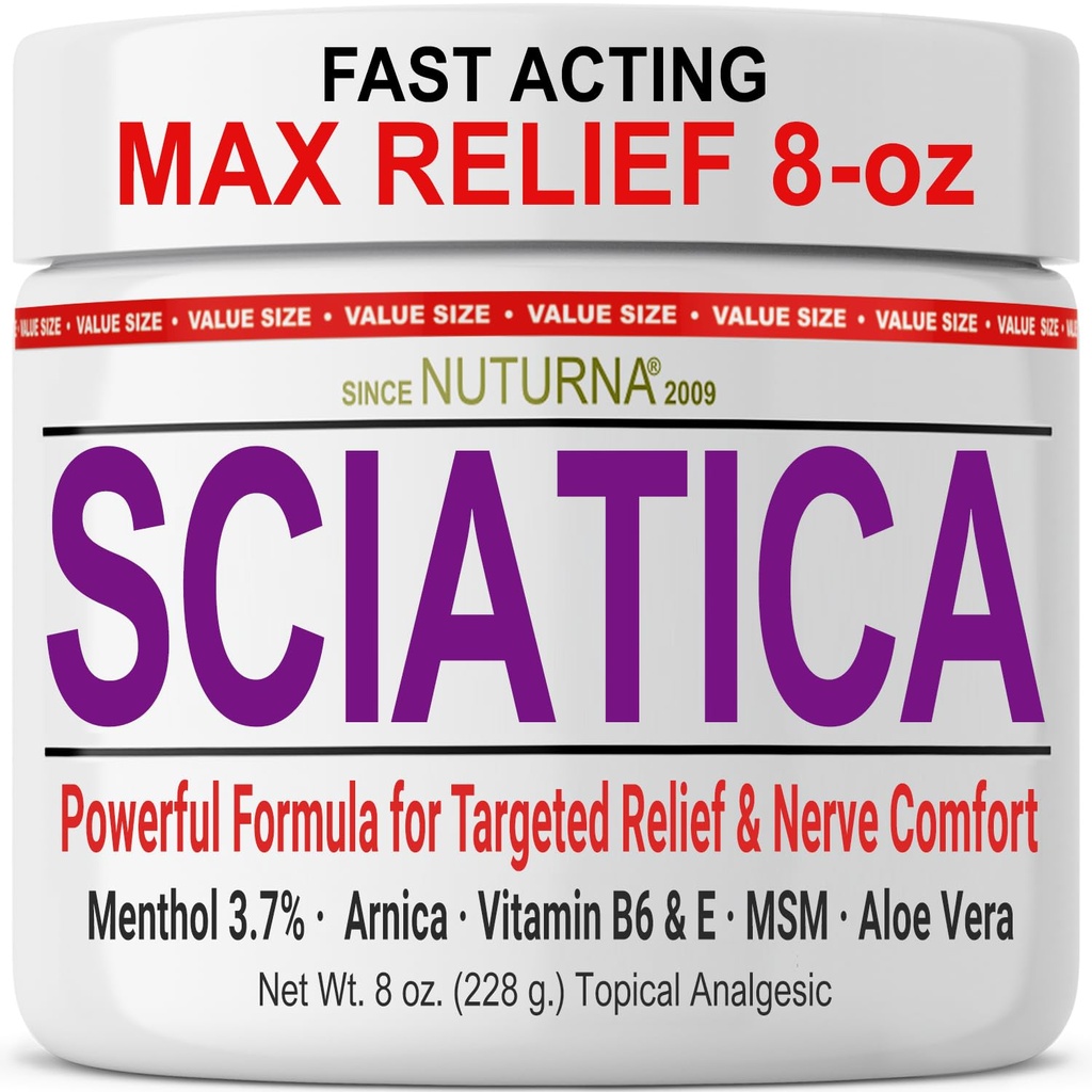 Sciatica Nerve Cream - Crema Comfort per Piedi, Mani, Gambe, Toes, Indietro - Naturale Ultra Forza Arnica, MSM, Mentolo, Soothing Comfort, Grande 8 Oz