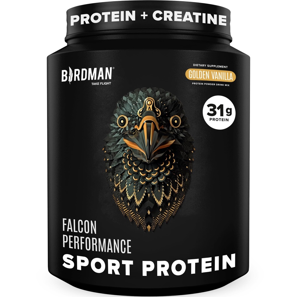 BIRDMAN Falcon Performance Vegan Protein Powder, 31g Protein, 5g Creatina, 5g BCAA, Probiotici, Elettroliti, Pre Workout, Carbo basso, Sugar Free & Dairy Free, Plant Based Vanilla Protein -19 Serve