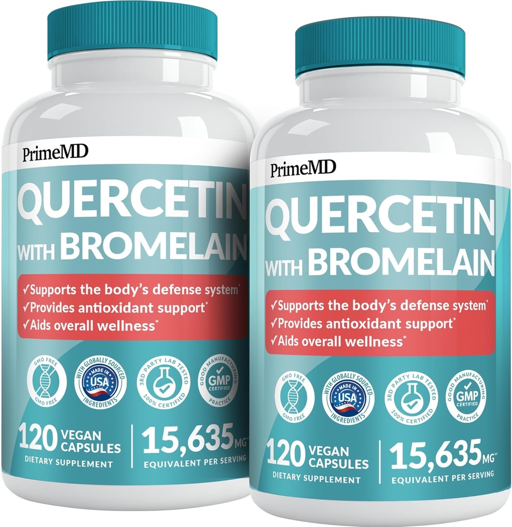 28-in-1 Quercetina con supplemento Bromelain - Capsule Quercetin 500mg per il sostegno giornaliero della difesa immunitaria - Quercetina con vitamina C e zinco per gli adulti arricchiti con vitamina D (120 ct, Confezione di 2)