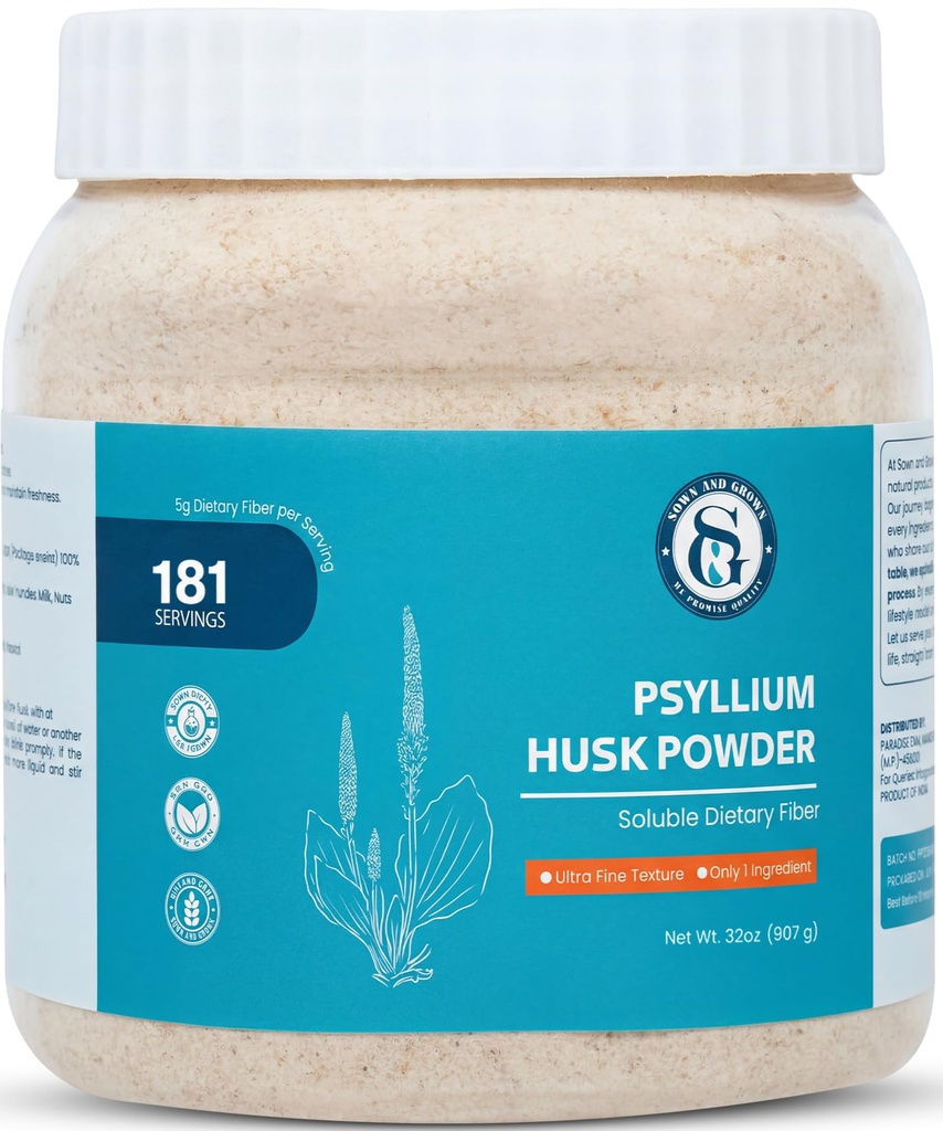 Psyllium Husk Powder- 2lb, 32oz | Easy Mixing Dietary Fiber | Cleanse Your Digestive System | Finely Ground Powder | Ideale per Keto Baking | Non OGM