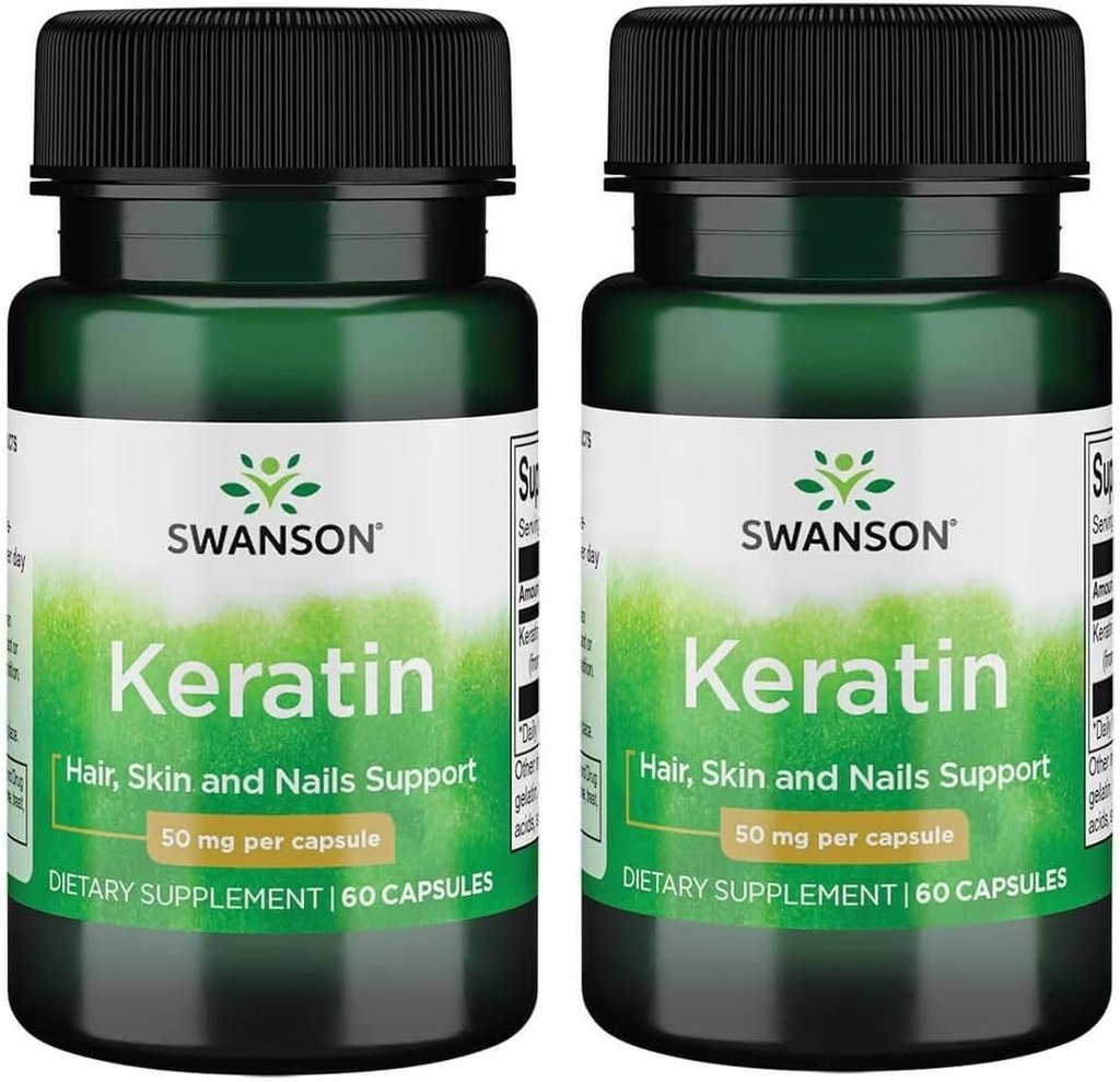 Swanson Keratin (da Lana Tibetana) - Integratore Naturale Promuovere Giunti Sani, Capelli, Pelle & Unghie - Aiuta Nourish Tessuti Connettivi Sani - (60 Capsule, 50 mg Ogni) (2 Confezione)