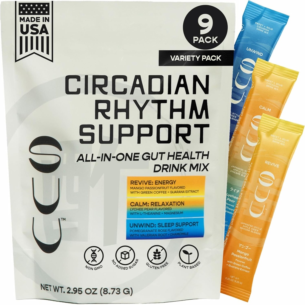 Gut Health Drink Mix | Prebiotici dell'aceto del sidro di mele, Probiotici Salute digestiva per le donne e gli uomini | Ingredienti benessere per il sonno, energia, Clarity mentale & Calm | Variety Pack, 9 Serve
