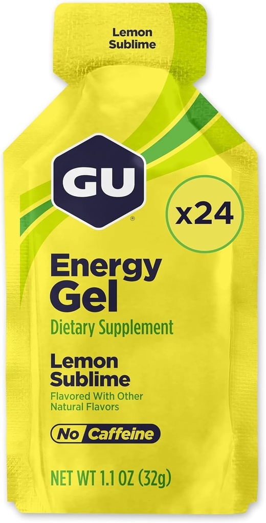GU Energy Original Sports Nutrition Energy Gel, Vegan, Gluten-Free, Kosher e Dairy-Free On-the-Go Energy for Any Workout, 24-Count, Lemon Sublime