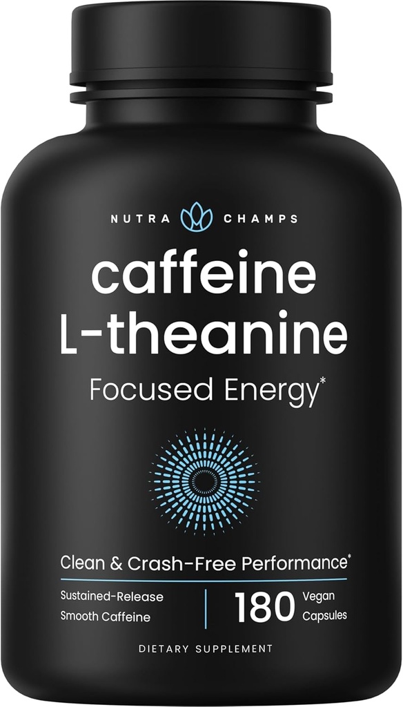 Pillole di caffeina con L-teanina per l'energia messa a fuoco, Smooth & Clean Energy Supplement per Focus & Performance, No Crash, No Jitters, 60 Pillole di energia Vegan