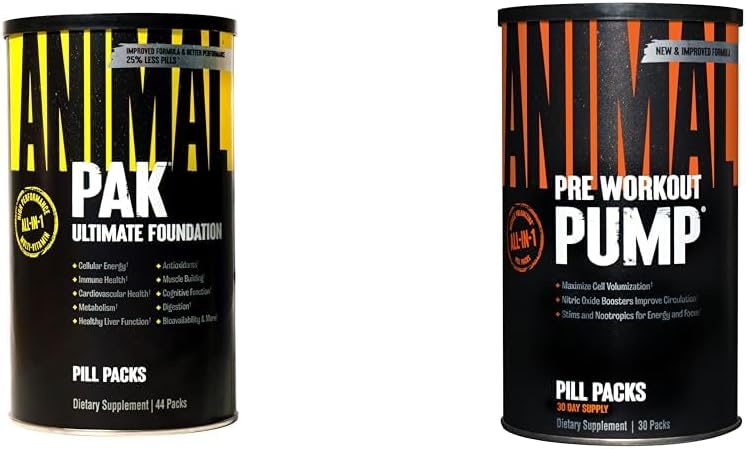 Animal Pak - Conveniente pacchetto di vitamine e integratori all-in-one - Zinc & Pump - Preworkout - Pompe di popping della vena - Facile da rimuovere Pillola di stimolante per eventuali allenamenti – 30 conte
