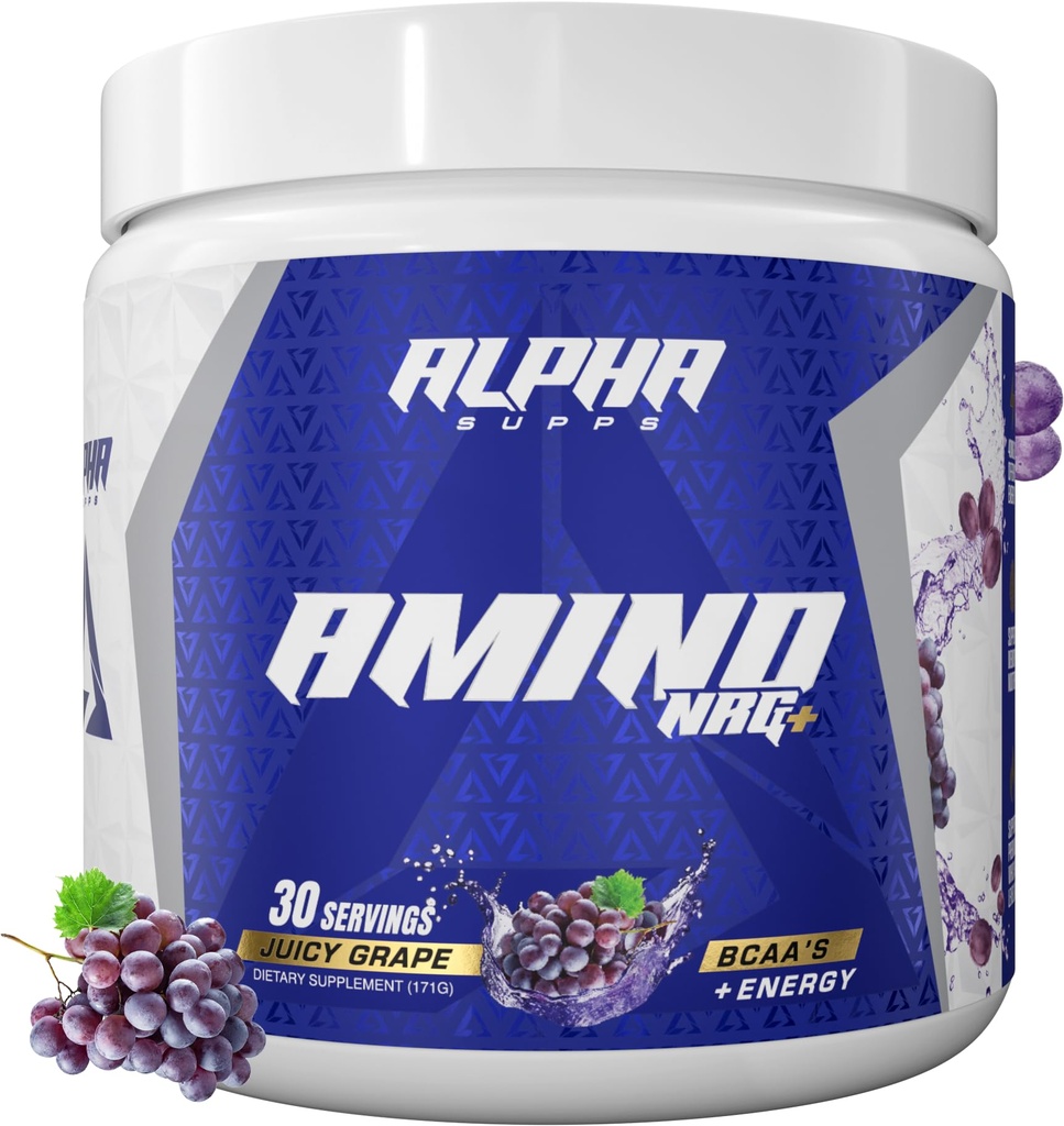 Polvere di recupero dell'energia dell'aminoamino NRG+ BCAA - miscela di idratazione con gli elettroliti - miscela di messa a fuoco per il supporto ottimale delle prestazioni in uomini e donne (30 porzioni, uva succosa)