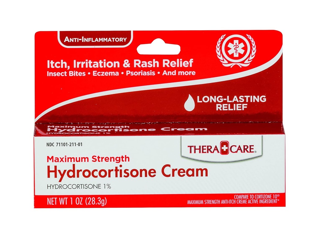 Thera Care Hydrocortisone Cream | Massima resistenza OTC | Irritazione e Rilievo Rash | 1 oz