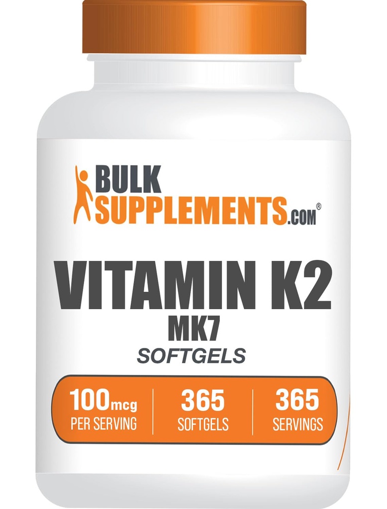 BulkSupplements.com Vitamin K2 Softgels - Vitamina K2 MK7, Integratori di Vitamina - Gluten Free, 1 Softgel per Serving, 365 Conte (Pack of 1)