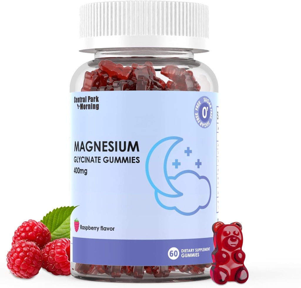 Magnesio Glycinate Gummies 400mg,Adult Sugar Free Magnesium Glycinate Supplement,Muscle, Bone Support - 60 Organic Gummies