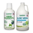Land Art Pure Aloe Vera Gel Bevibile Unflavored 64 fl oz + Liquid Chlorophyll Mint Aromaed 16 fl oz