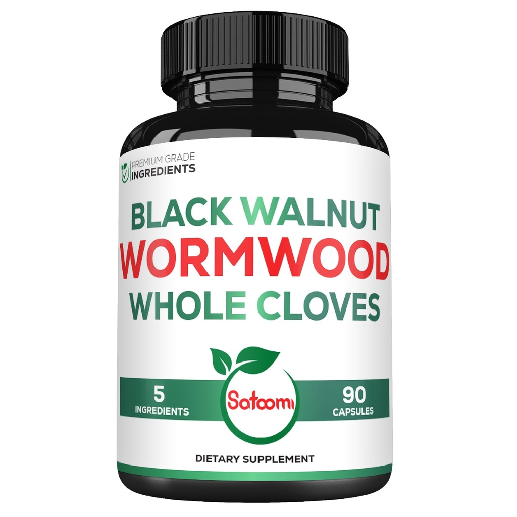 Satoomi 5 in 1 supplemento di capsule di legno di Wormwood - con i chiodi di noce neri Turmeric e Berberina HCl - 90 capsule - Sistema immunitario e salute di digestione