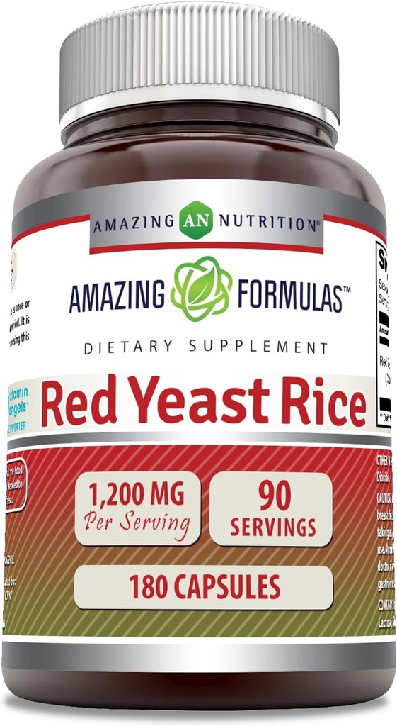 Stupefacente formula rosso lievito di riso 1200mg per servire capsule supplemento | Non-OGM | Gluten Free | Made in USA (180 conteggio)