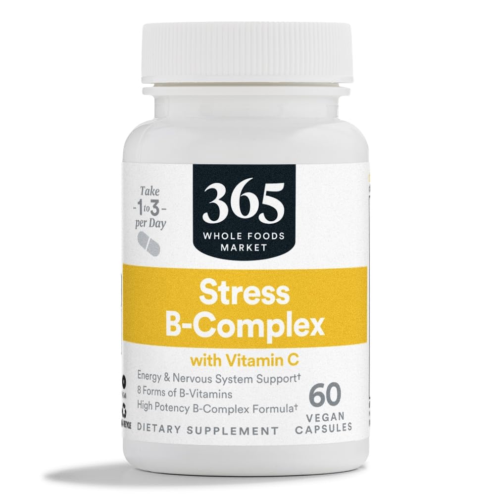 365 by Whole Foods Market, Stress B-Complex con Vitamina C, Energy & Nervous System Support, Vegan, 60 capsule