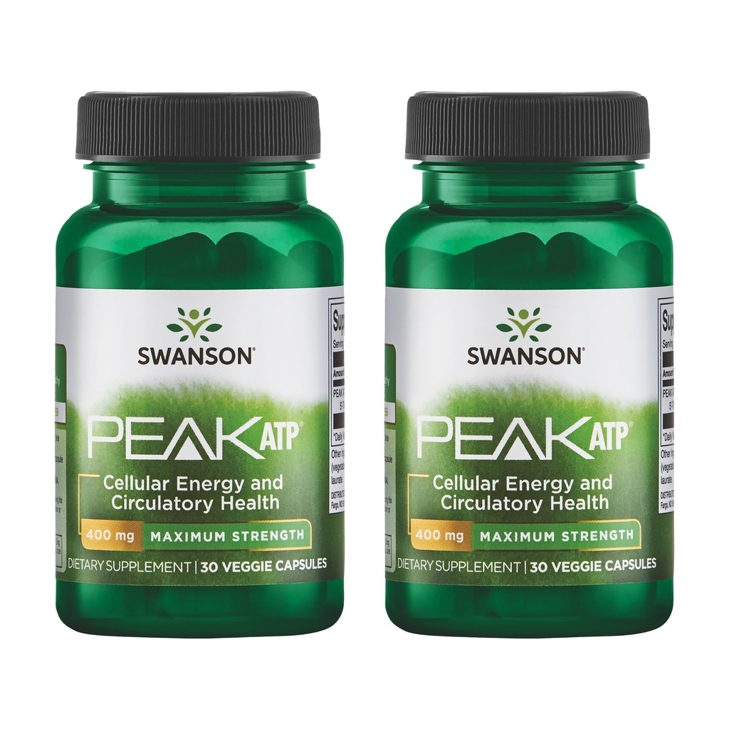 Swanson Massima Forza ATP-Natural Supplemento Promuovere l'energia cellulare Supporta le prestazioni fisiche e promuove il supporto sano del flusso sanguigno-(30 capsule vegetali, 400mg ogni) 2 Pack