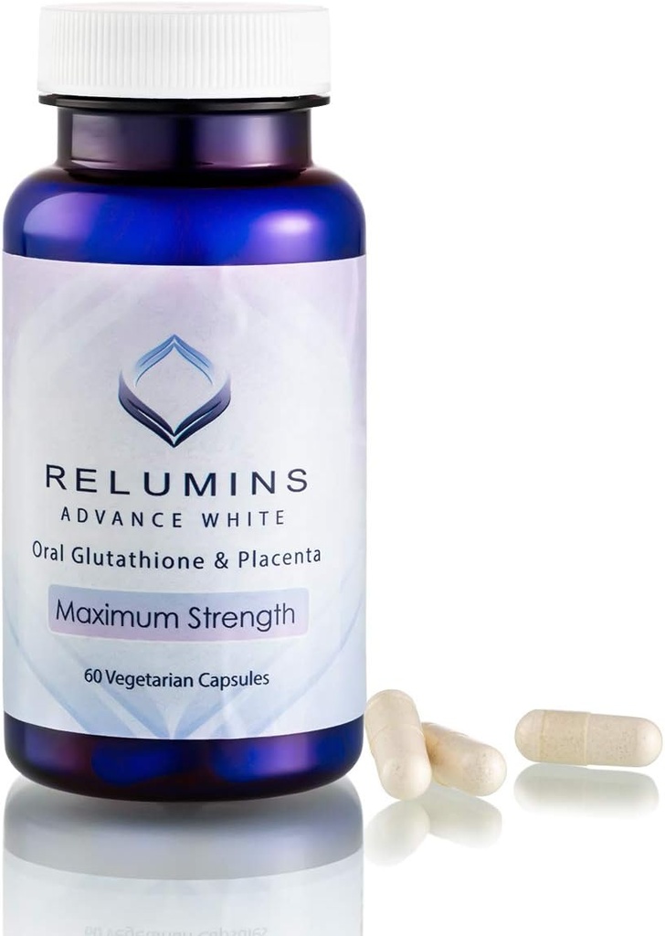 Relumins Advanced White Glutathione Capsule - Max Strength Supplement con ALA, Placenta, Rose HIPS & Vitamin C - Supporta Collagen & Youthful Skin, Made in USA - 60 Caps