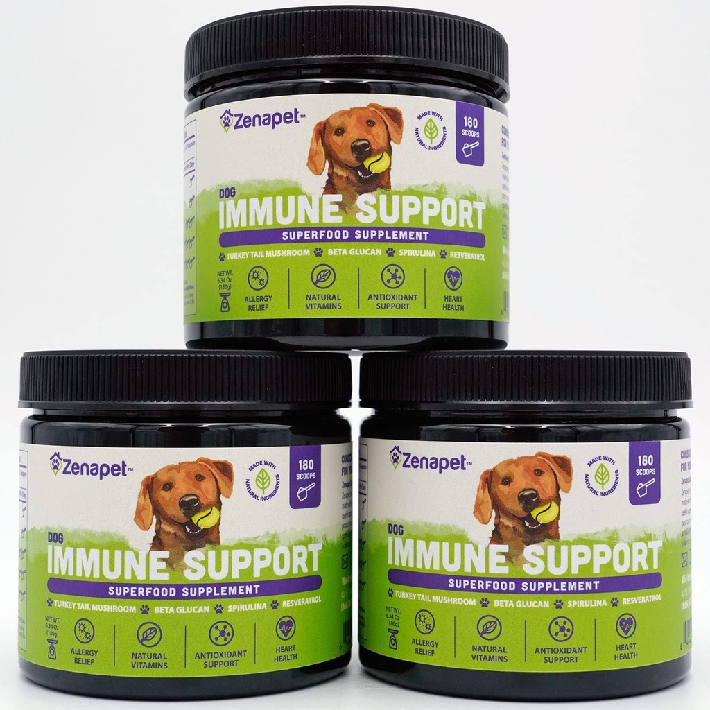 ZENAPET Dog Immune Support Premium Powder Topper, Turkey Tail, Spirulina & Beta-Glucan, Supporta un sistema immunitario sano e digestione, Human-Grade, Made in USA