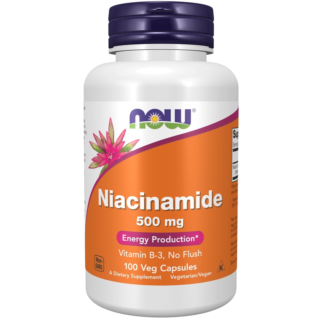 NOW Integratori alimentari, Niacinamide (Vitamina B-3) 500 mg, Produzione energetica*, 100 capsule di veg