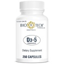 Bio-Tech Pharmacal D3-5 (5000 IU), 250 capsule – Integratore Naturale – Supporta la Salute Bone & Immune – Nessun latticini, pesce, glutine, arachidi, crostacei, & Soia – Nessun colore artificiale