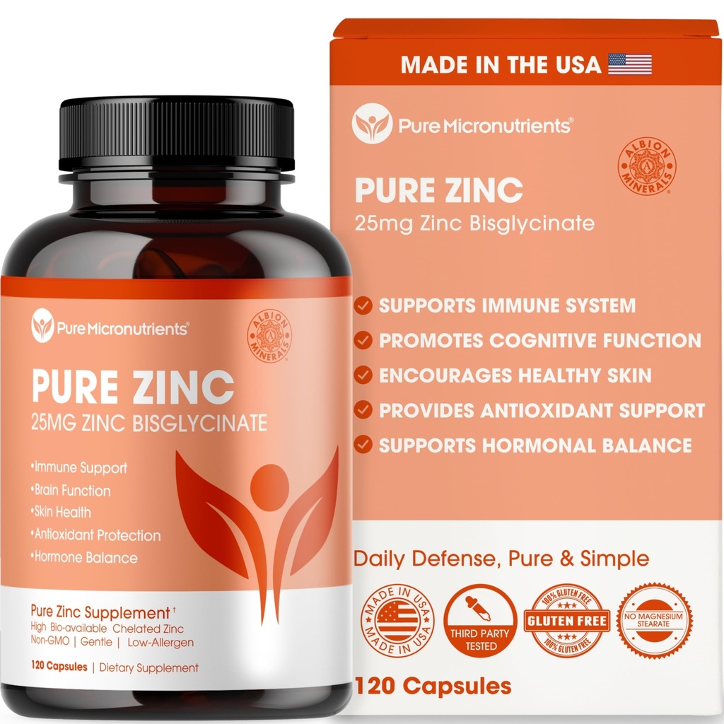 Integratore di zinco puro 25mg - TRAACS Bisglycinate Chelate - 120 capsule per il supporto immunitario, salute della pelle & energia - per gli uomini e le donne