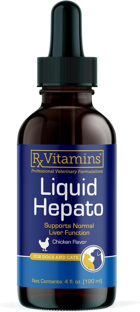 Rx Vitamins Liquid Hepato - Integratore di supporto per fegato liquido con estratto di cardo di latte - Integratore per cani epatico Arricchito con Vitamina B Complex - Sapore di pollo (4oz)