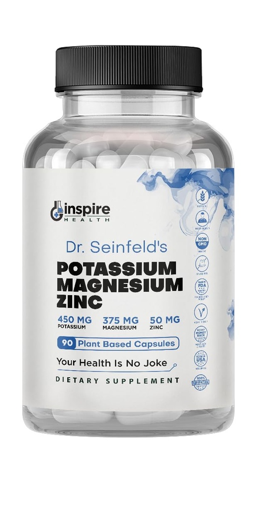 Integratori di potassio di magnesio w/Zinc - 90 capsule - Zinco di potassio di magnesio per la salute vascolare – Supplemento Vegan ad alto assorbimento per le gambe e sonno Dr Seinfeld