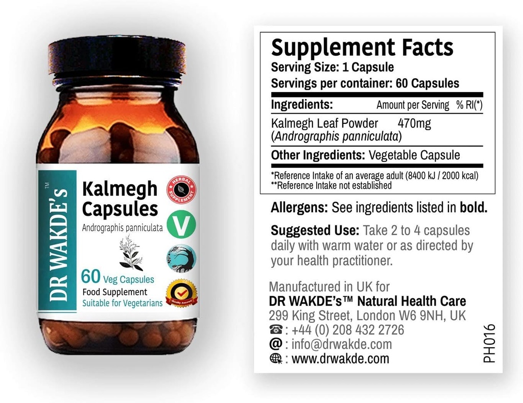 DR WAKDE'S Kalmegh Capsule (Andrographis panniculata, 60 Veg Caps, Plant-Based Supplement, Ayurvedic Herb, All Natural, Vegan)
