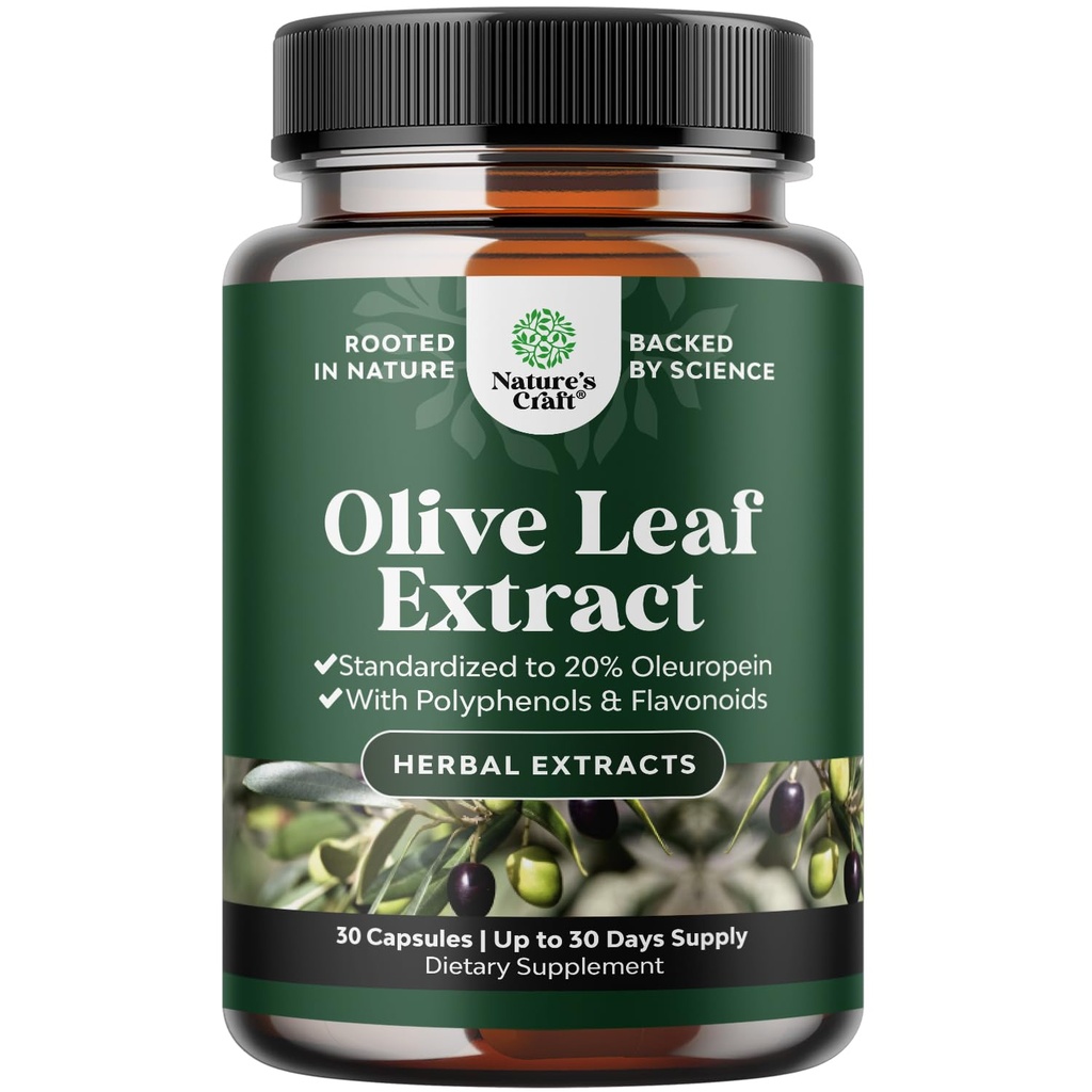 Potente Estratto di Foglia di Oliva Capsule - Supplemento Antiossidante ad alta resistenza con Foglia di Oliva Pure con 20% Oleuropeina - Supplemento al Cuore di erbe - Vegan Non-GMO & Gluten Free (1 Mese di Alimentazione)