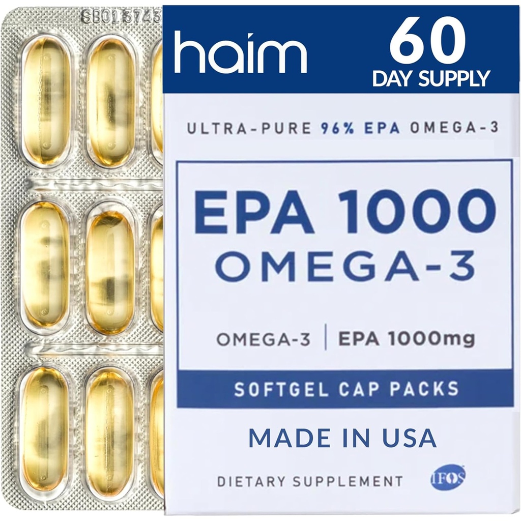 HAIM EPA1000 – Integratore di olio di pesce EPA ad alta potenza – 1.100 mg Omega-3 per il cuore, il cervello e la salute comune – Pharmaceutical-Grade Softgels – Capsule Pure, Burpless – 60 Softgels – Made in USA