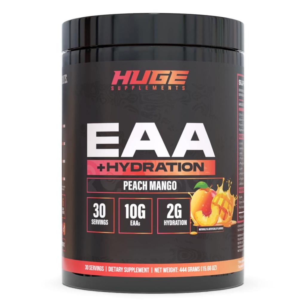 Supplemento EAA enorme, polvere di aminoacidi essenziale più elevata dosata, 12.8g EAAs & 8g BCAAs per il consumo, crescita del muscolo, recupero e prestazioni (Peach Mango)