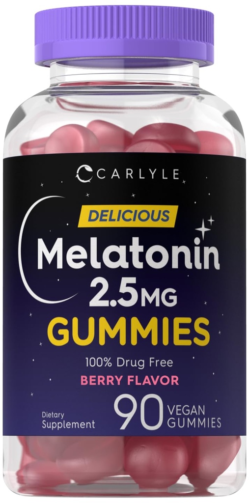 Carlyle Melatonin 2.5 mg Gummies | 90 Count | Berry Flavor Gummy Supplement | Vegan, Non OGM, Gluten Free