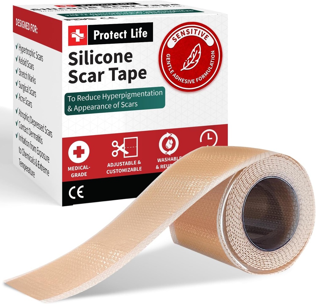 Proteggi i fogli di sciarpa di silicone di vita 1.6" x 118" Roll-3M - Nastro di cicatrice di grado medico per la rimozione della palude di Keloid - Strisce di rimozione della cicatrice del nastro riutilizzabile, patch per cicatrici chirurgiche, sezione C