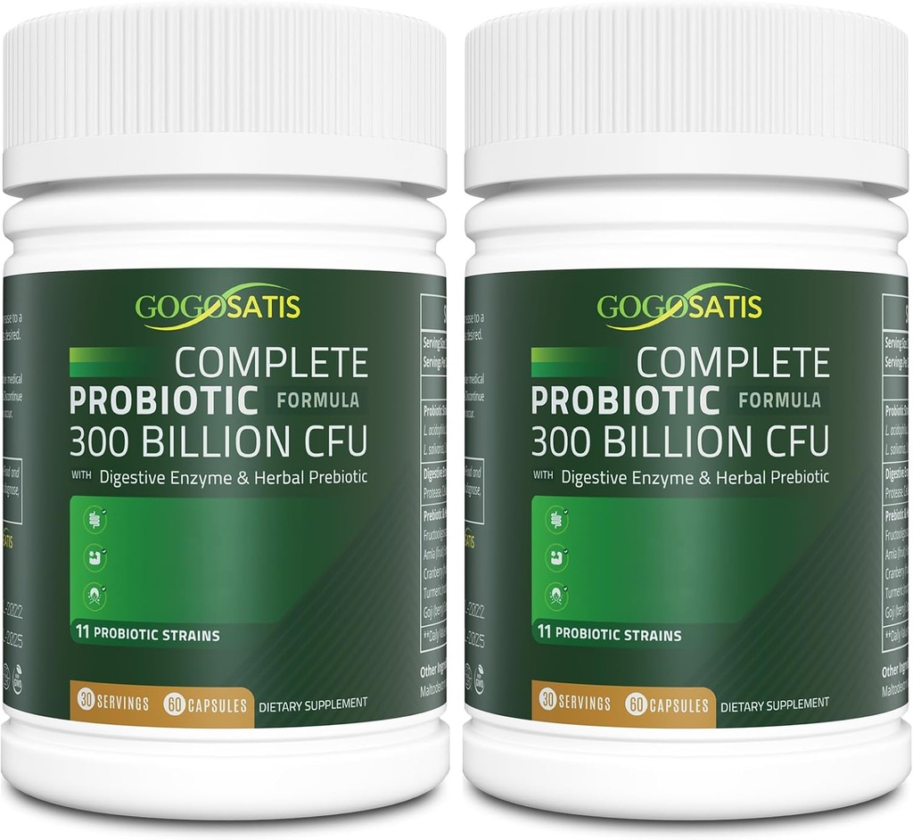Probiotici per donne e uomini, 300 miliardi di CFU 11 Strains, Acidophilus Probiotic Supplemento con erbe organiche e enzimi digestivi Shelf stabile per la digestione e supporto immunitario 120 Conte