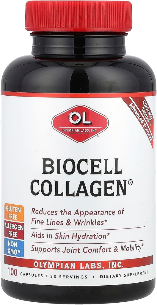 Olimpian Labs Biocell Collagen II 1500mg Supplemento Capsule Non OGM, Senza Glutine, Allergan-Free - Supporta Pelle & Joint Health and Cartilage Produrre Celle - 100 Capsule (33 Day Supply)