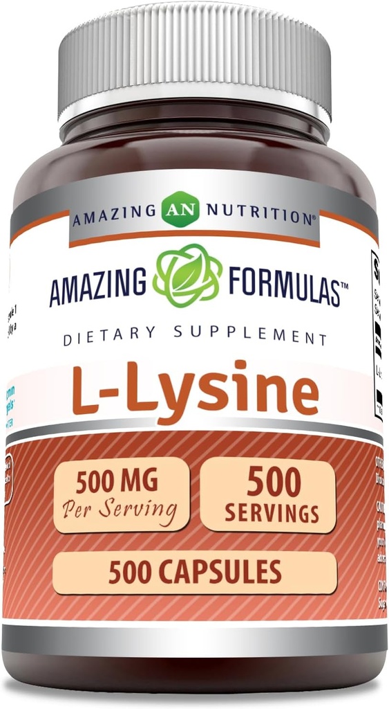 Incredibile formula L-Lysine 500 mg Capsule Aminoacido Supplemento | Non OGM | Gluten Free | Made in USA (500 Conte)