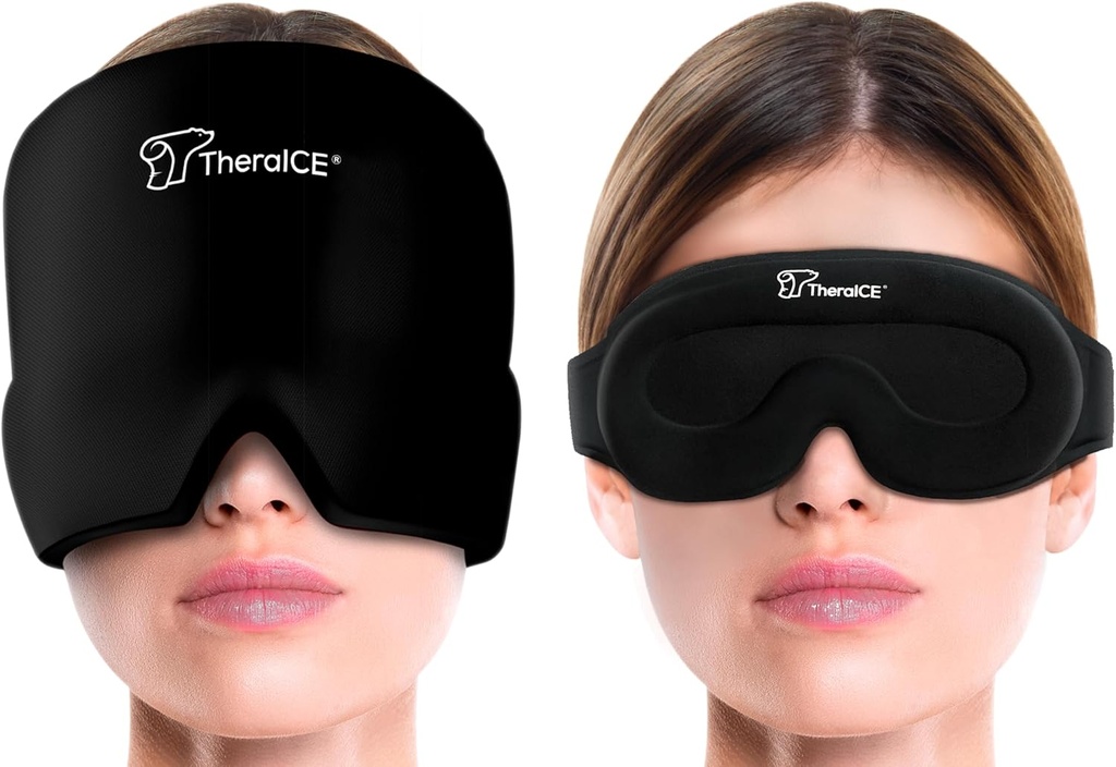 TheraICE Migraine Headache Relief Cap, Hot & Cold Therapy Hat, Migraine Relief Cap, Cool Gel Head Wrap, Headache Cap Ice Pack Mask + TheraICE Cool Gel Relief Sleep Mask