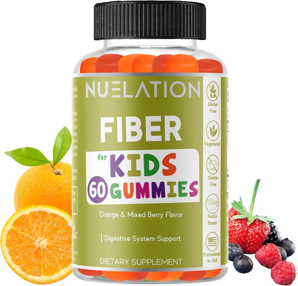 Gummie in fibra per bambini - 60 Conte - Vegetariano, Senza glutine, Gelatin Free, Integratore in fibra per bambini - Fibra prebiotica per sostenere la digestione, Bowel Movimento & Salute Immune