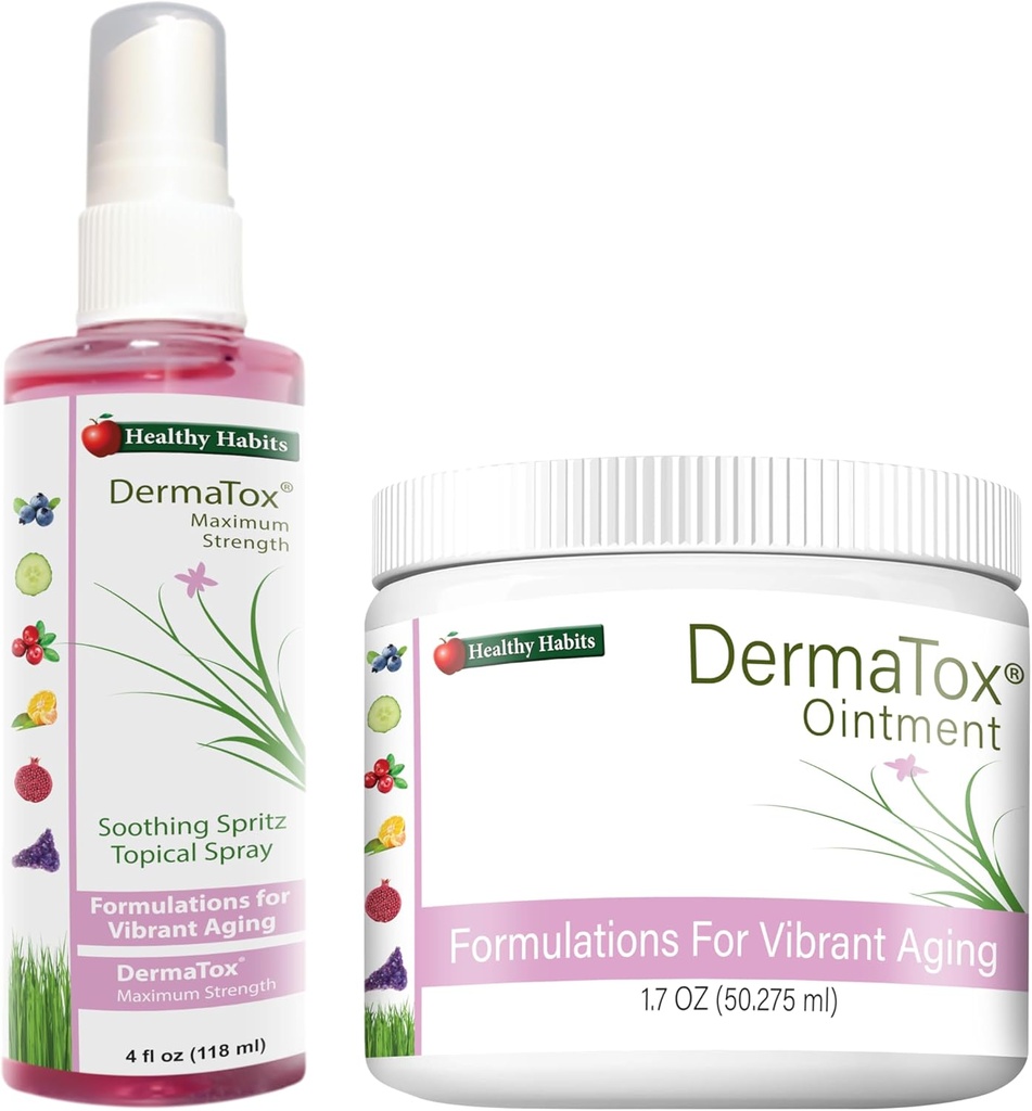 Abitudini sani DermaTox Bundle - 4oz Topical Spray e 1.7oz Unguento - Tutto Naturale, Tutto Scopo, Sicuro ed Efficace Nourishment della pelle