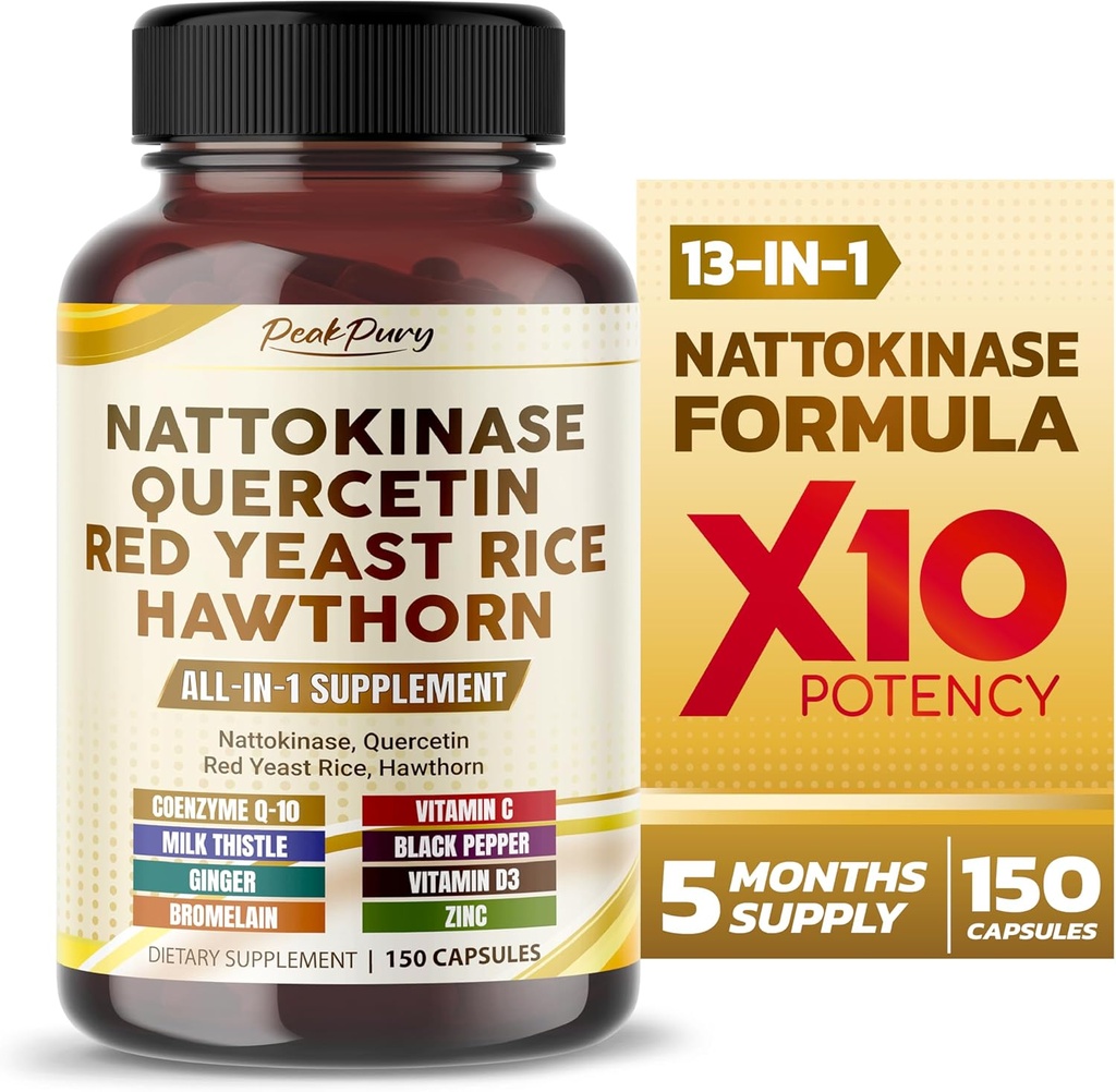 Nattokinase 5000FU Quercetin Red Yeast Rice Hawthorn - Supporto benessere complessivo - Made in Italy