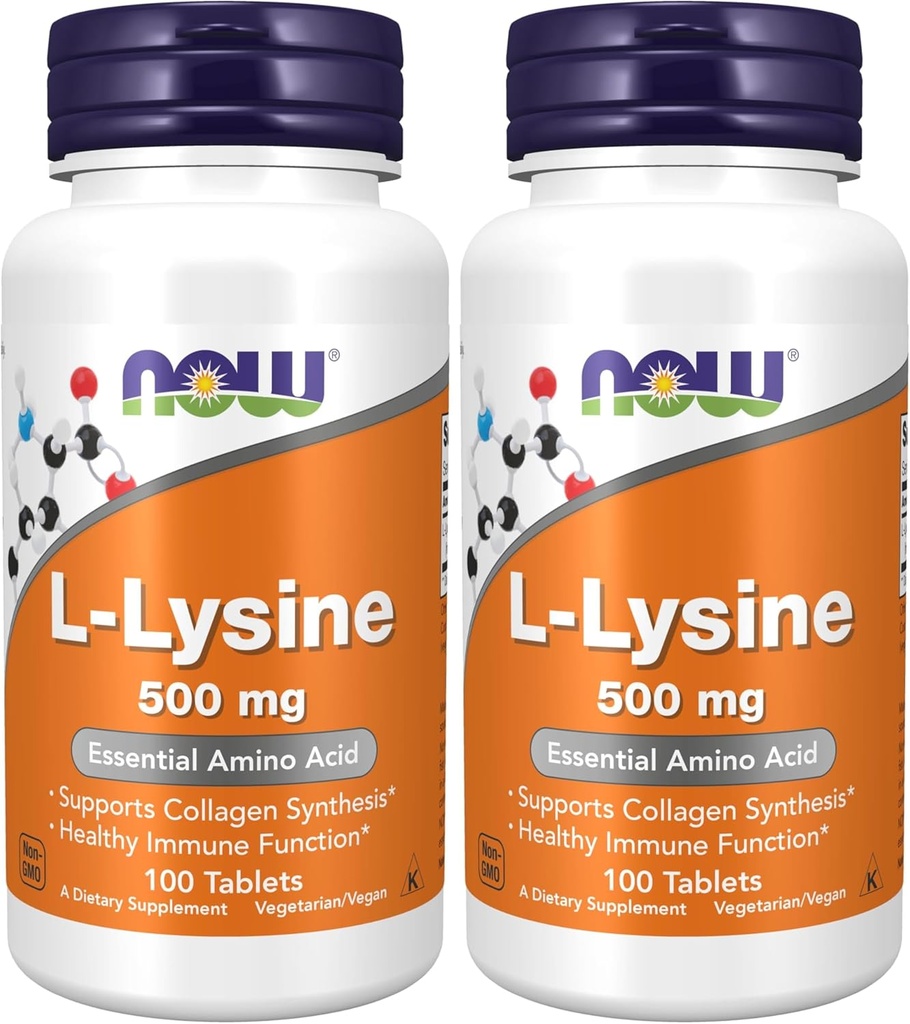 NOW Supplementi, L-Lysine (L-Lysine Hydrochloride) 500 mg, Aminoacido, 100 conte(Pacchetto di 2)