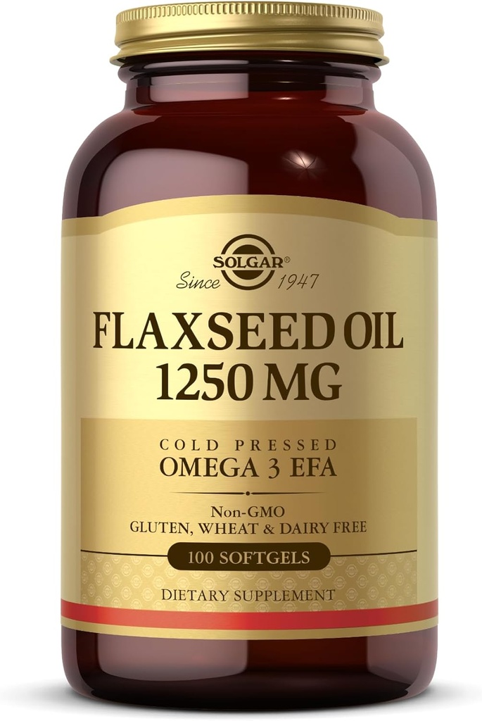 Solgar Flaxseed Oil 1250 mg, 100 Softgels - Organic, freddo-Pressed Omega 3 acidi grassi essenziali - Supporta il cuore, Immune & Skin Health - Non OGM, Gluten Free, Dairy Free - 50 Servings