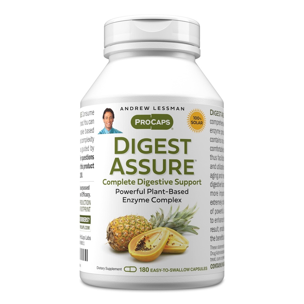 ANDREW LESSMAN Digest Assure 180 Capsule - miscela completa di potenti enzimi naturali per sostenere e migliorare la salute digestiva, enzimi vegetariani, piccole capsule facili da ingoiare