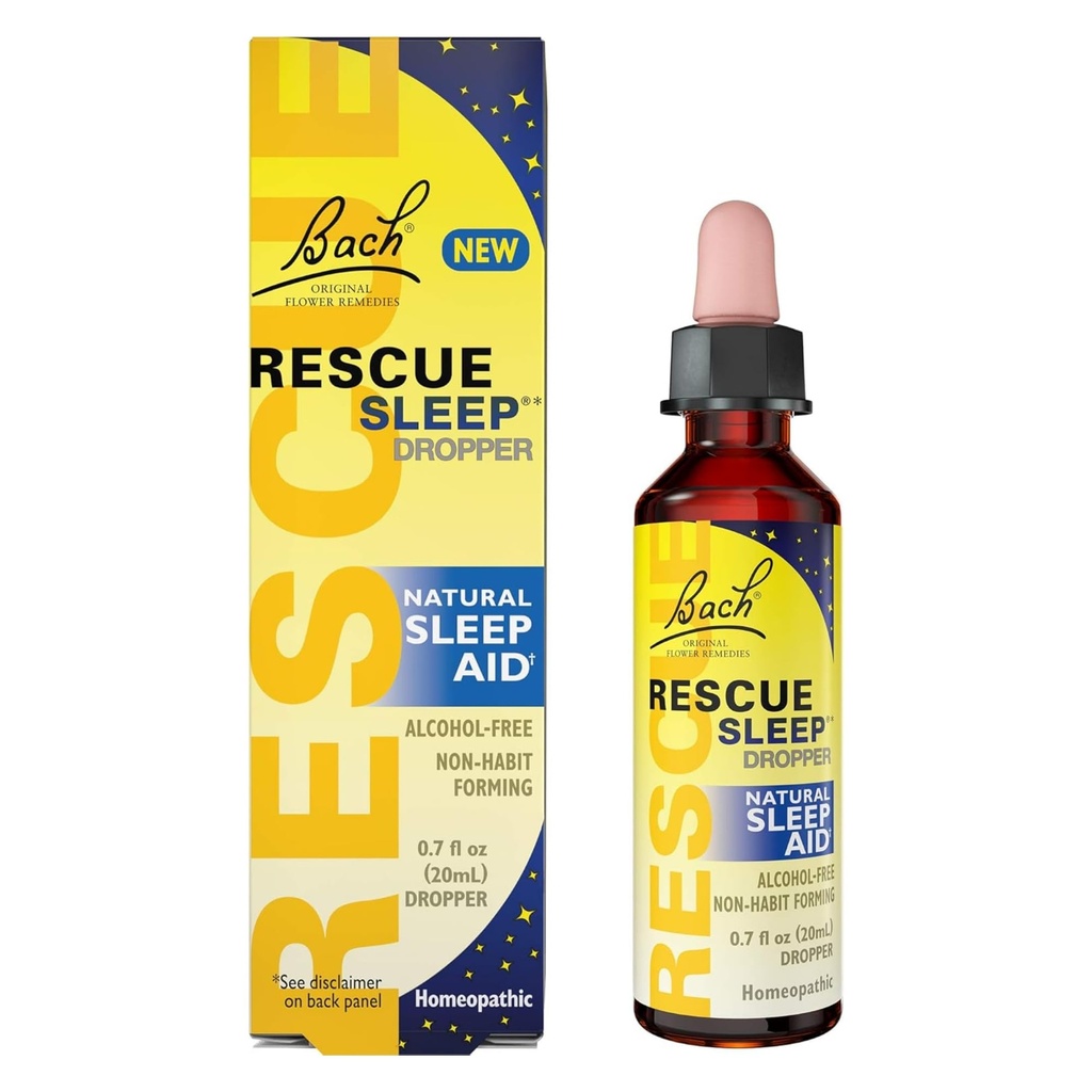 Bach RESCUE SLEEP Dropper 20mL, Natural Sleep Aid, Omeopatico Fiore Essence, Libero di Melatonina, Zucchero, & Gluten, Family-Friendly, Formula non alcolica