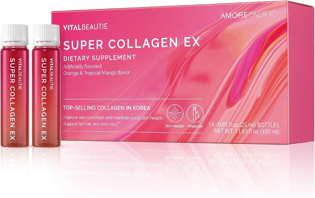 VITALBEAUTIE Super Collagen EX (Liquid Marine Collagen) che contiene Biotina, Vitamina C, Acido Ialuronico, L-Glutathione di AMOREPACIFIC Korean Skincare - 14 Serve